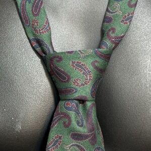 Polo Ralph Lauren Necktie Mens OS Green Paisley Wool Silk Hand Made USA